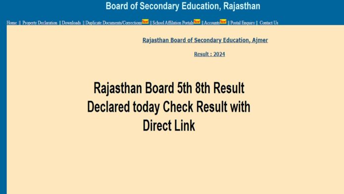 Rajasthan Board 5th 8th Result Declared today Check Result with Direct Link